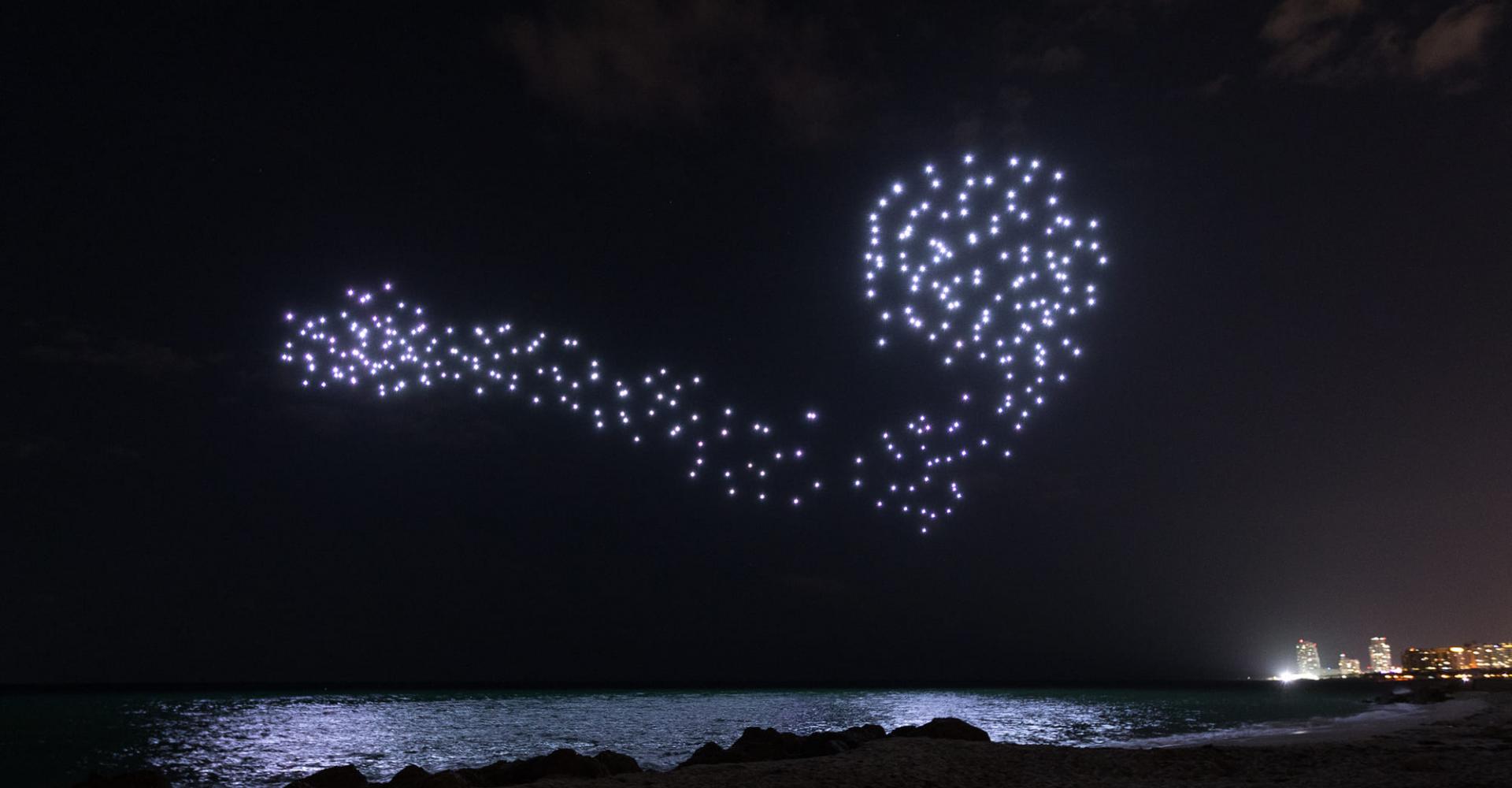 Light show in the sky over the ocean