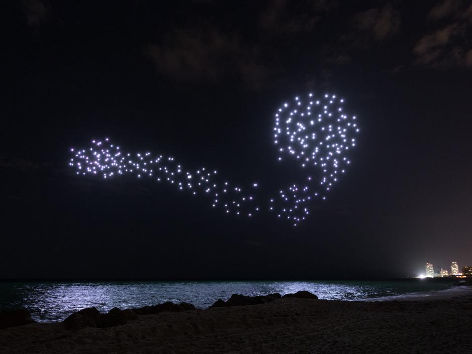 Light show in the sky over the ocean