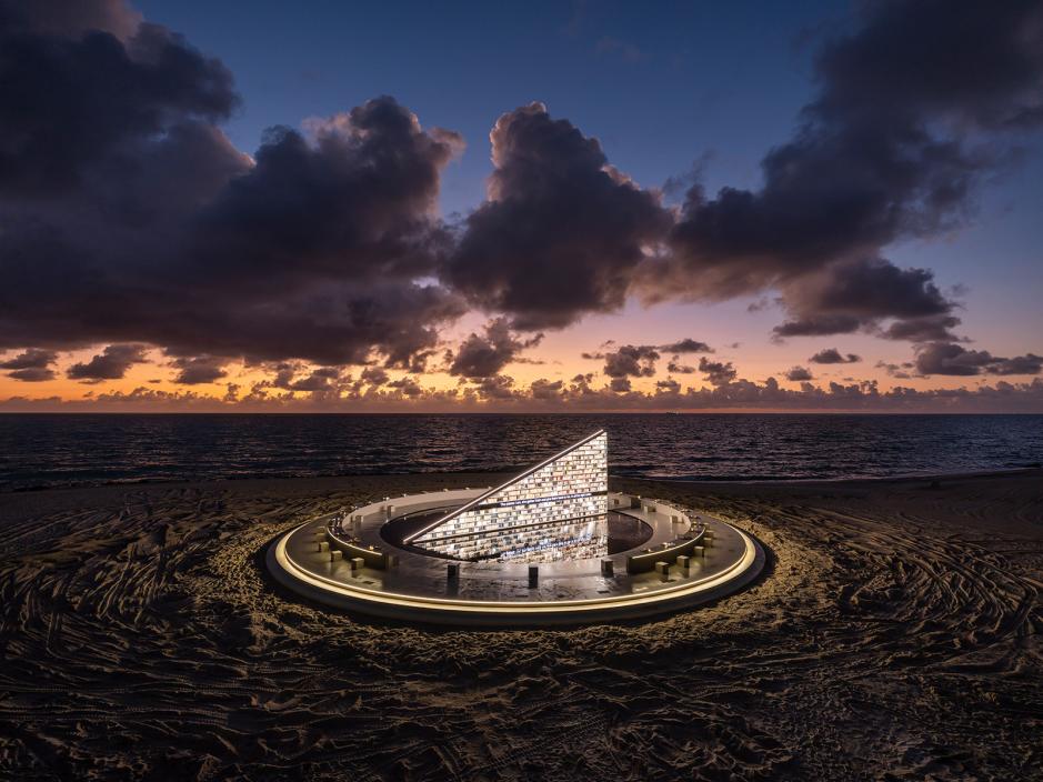 The Miami Beach rotating library at night