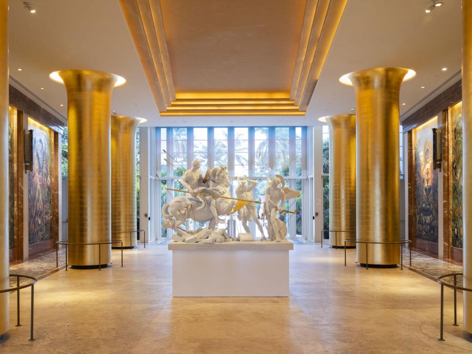 Sculptures in a hallway at Faena